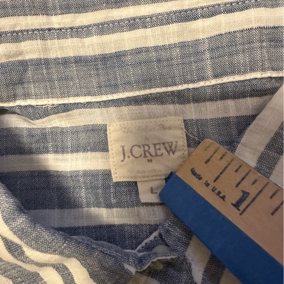 J Crew White & Blue Striped Long Sleeve Button Down Cotton Blouse ~Sz L ( j10) - Picture 10 of 12